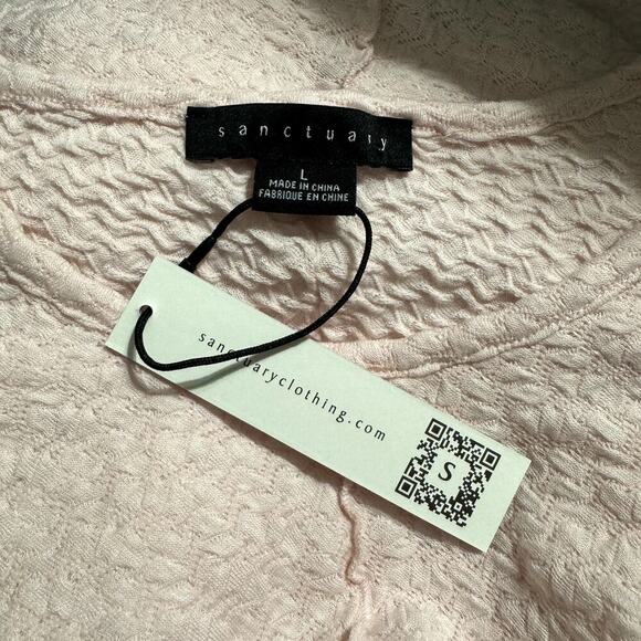 SANCTUARY Textured Knit Lettuce Edge Long Sleeve Tee Top Light Pink NWT Large - Picture 6 of 7
